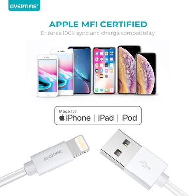 Overtime Lightning to USB-A Charging Cable, 10 ft., White (MFIWHITE10FT)