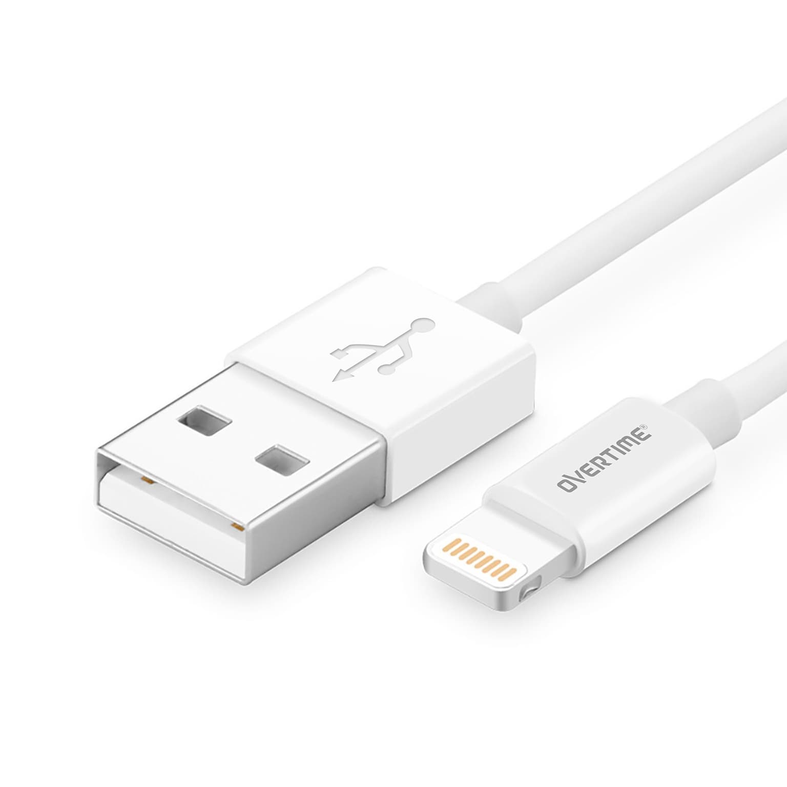 Overtime 10 Lightning to USB-A Cable for iPad/iPhone7/8/X/iPod, White (MFIWHITE10FT)