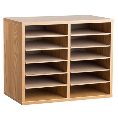 AdirOffice 12-Compartment Wood Literature Organizer, Medium Oak (500-12-MEO)