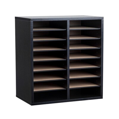 Adiroffice Wood Black Adjustable 16 Compartment Literature Organizer (500-16-BLK)