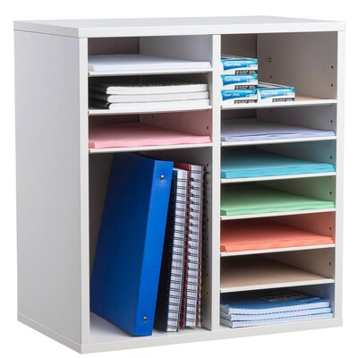 Adiroffice Wood White Adjustable 16 Compartment Literature Organizer (500-16-WHI)