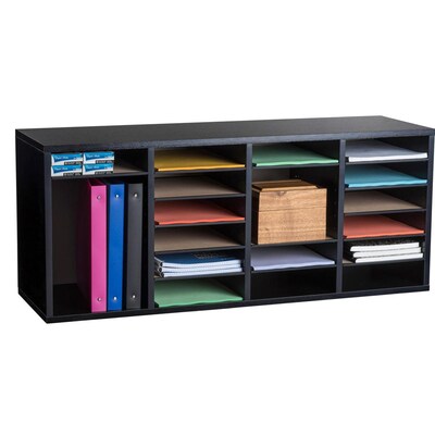 Adiroffice Wood Black Adjustable 24 Compartment Literature Organizer (500-24-BLK)