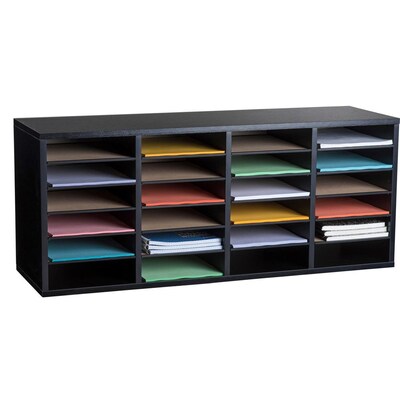 Adiroffice Wood Black Adjustable 24 Compartment Literature Organizer (500-24-BLK)