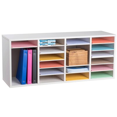 Adiroffice Wood White Adjustable 24 Compartment Literature Organizer (500-24-WHI)