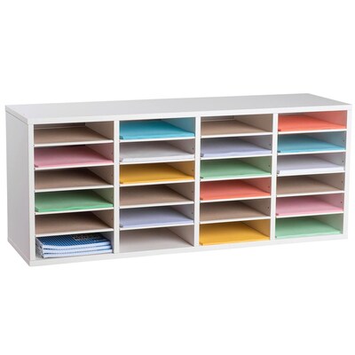 Adiroffice Wood White Adjustable 24 Compartment Literature Organizer (500-24-WHI)
