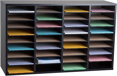 Adiroffice Wood Black Adjustable 36 Compartment Literature Organizer (500-36-BLK)