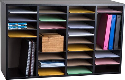 Adiroffice Wood Black Adjustable 36 Compartment Literature Organizer (500-36-BLK)