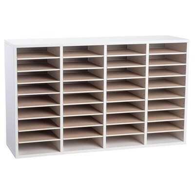 Adiroffice Wood White Adjustable 36 Compartment Literature Organizer (500-36-WHI)