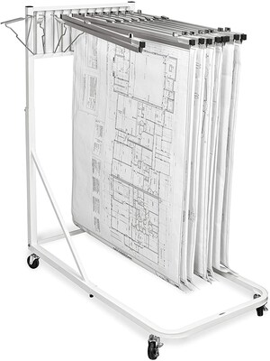 AdirOffice 12 Bracket Vertical File Rolling Stand For Blueprints, White (613-WHI)