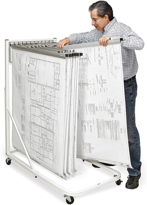 AdirOffice 12 Bracket Vertical File Rolling Stand For Blueprints, White (613-WHI)