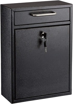 AdirOffice Wall-Mounted Steel Drop Box Mailbox, Black (631-04-BLK)