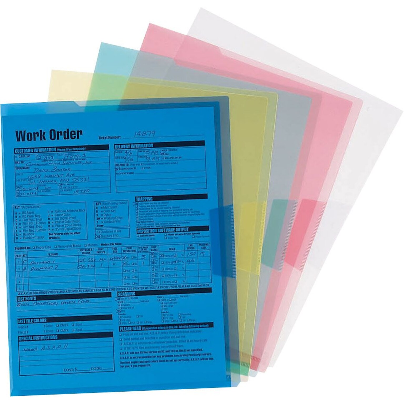 Staples Heavyweight Plastic File Jackets, Letter Size, Assorted Colors, 5/Pack (TR36053)