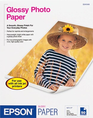 Epson Glossy Photo Paper, 8.5 x 11, 20 Sheets/Pack (S041141)