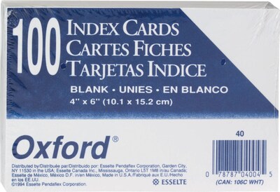 Oxford Index Cards, 3" x 5", White, 100 Cards/Pack (30EE)