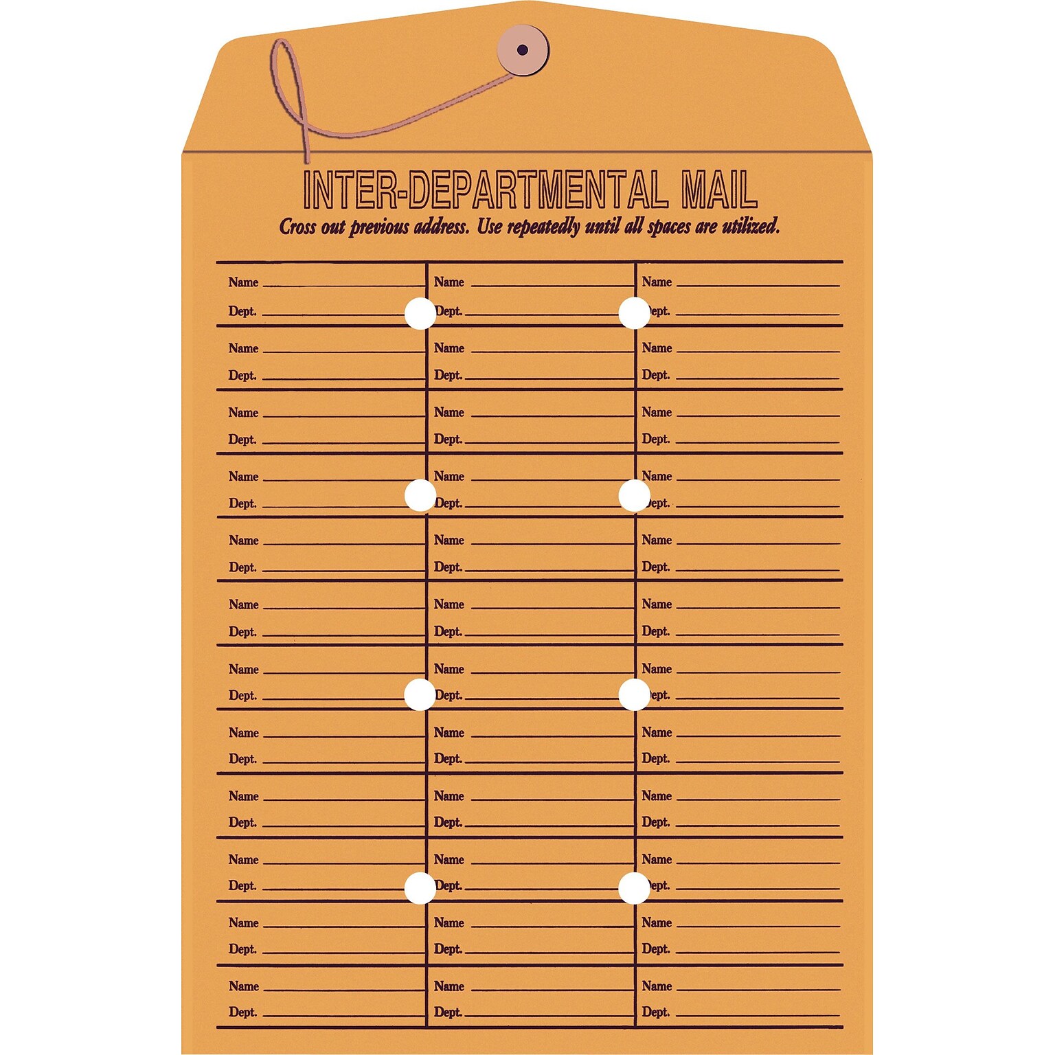 10 x 13 Brown Kraft Button-and-String Inter-Departmental Envelopes, 100/Box