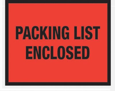 Packing List Envelopes, 7 x 5-1/2, Red Full Face Packing List Enclosed, 1000/Case