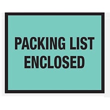 SI Products Packing List Envelopes, 7 x 5.5, Green Full Face, Packing List Enclosed, 1000/Case (