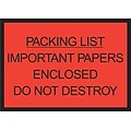 4-1/2 x 6, Red Full Face Packing List Enclosed, Packing Envelope, 1000/Case
