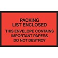 Packing List Envelopes, 7 x 6, Red Full Face Packing List Enclosed, 1000/Case