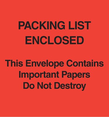Packing List Envelopes, 5 x 6, Red Paper Face Packing List Enclosed-Do Not Destroy, 1000/Case