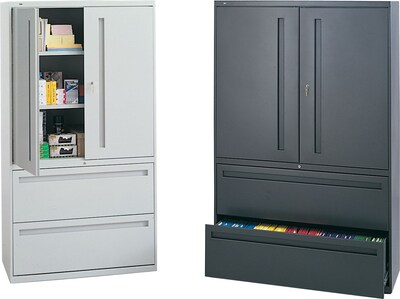 HON® 700 Series 2 Drawer Lateral File Cabinet w/Roll-Out & Posting Shelves, Light Grey, Letter/Legal, 36"W (HON785LSQ)