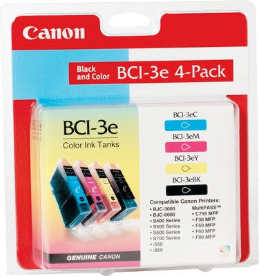 Canon 3e Black/Cyan/Magenta/Yellow Standard Yield Ink Cartridge, 4/Pack (4479A230)