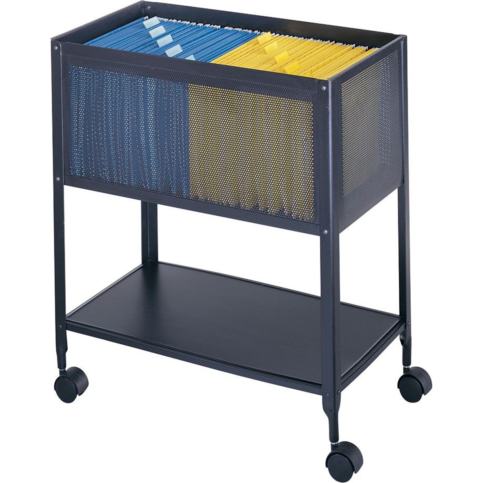 Safco 2-Shelf Mesh Mobile File Cart with Lockable Wheels, Black (5350BL)