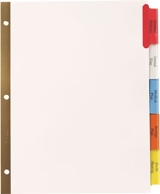 Staples® Big Tab Insertable Paper Dividers, Multicolor, 5-Tab Set (13489/11121)