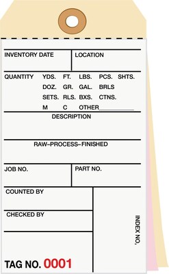 Inventory Tags, 3 Part Carbonless # 8, (1500-1999), 6 1/4" x 3 1/8", White/Manila, 500/Case (G16041)