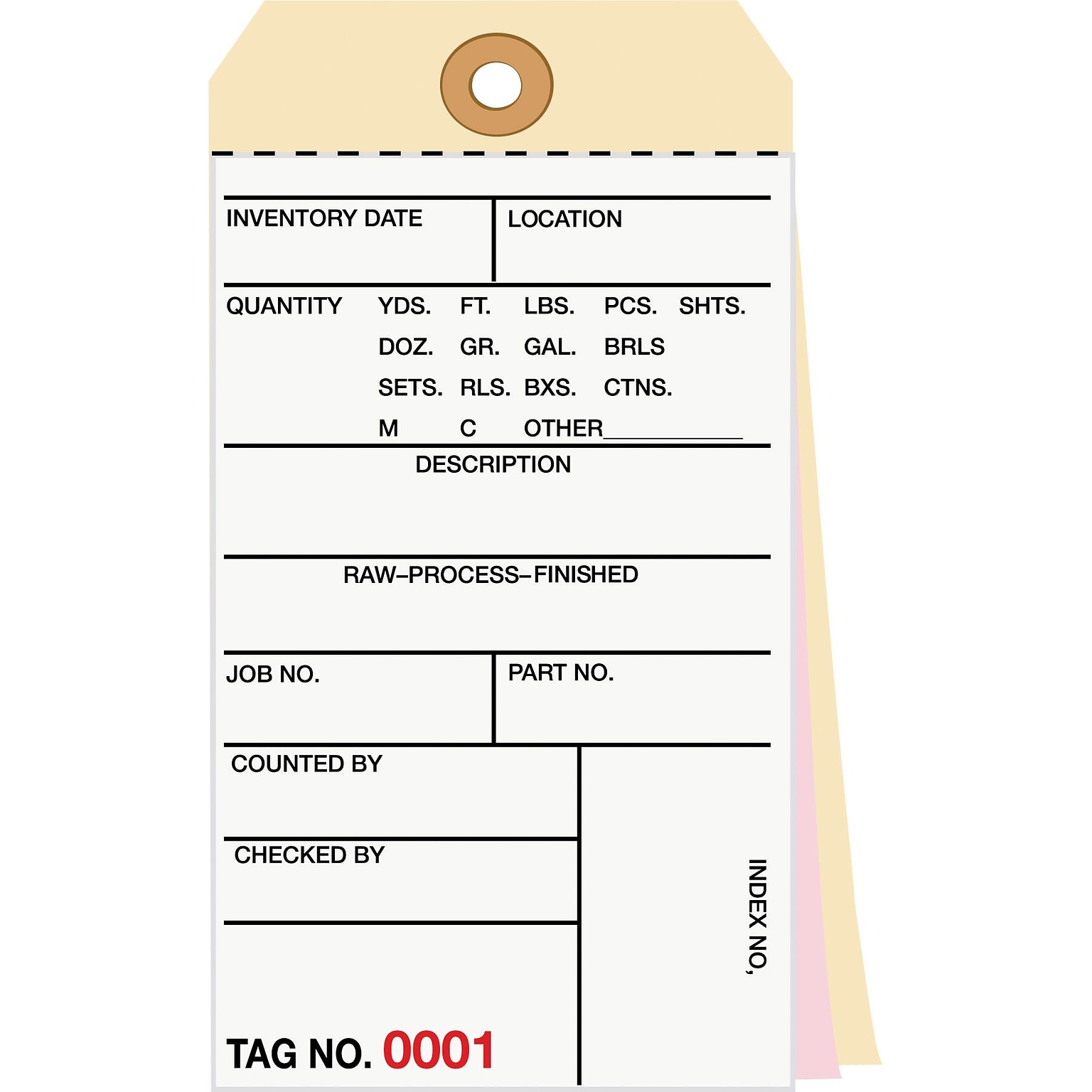 3 Part Carbonless Numbered Inventory Tags: 1,000-1,499, 500/Case