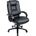 Office Star High-Back Leather Executive Chair, Fixed Arms, Black