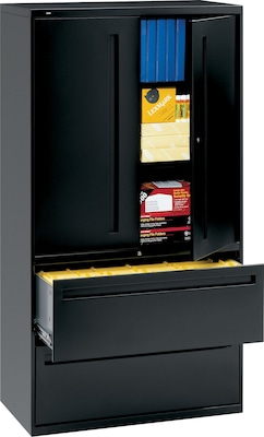 HON® 700 Series 2 Drawer Lateral File Cabinet w/Roll-Out & Posting Shelves, Black, Letter/Legal, 36