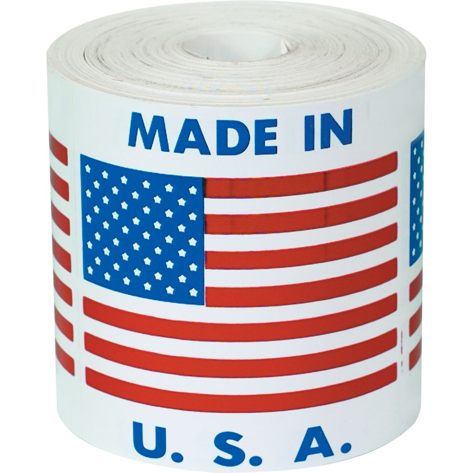 Tape Logic Labels, Made in U.S.A., 2 x 2, Red/White/Blue, 500/Roll (USA304)