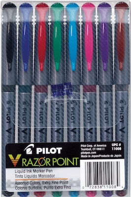 Pilot V Razor Point Liquid Ink Marker Pens, Extra Fine Point, Assorted, 8/Pack (11008)