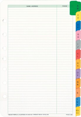 Day-Timer 5 1/2 x 8 1/2 Planner Pages, Address Book with Tabs, Multicolor (D92143B)