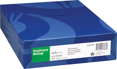 Strathmore Pure 100% Cotton Business Stationery, 97 Brightness, 24-lb., Ultimate White, 8 1/2 x 11