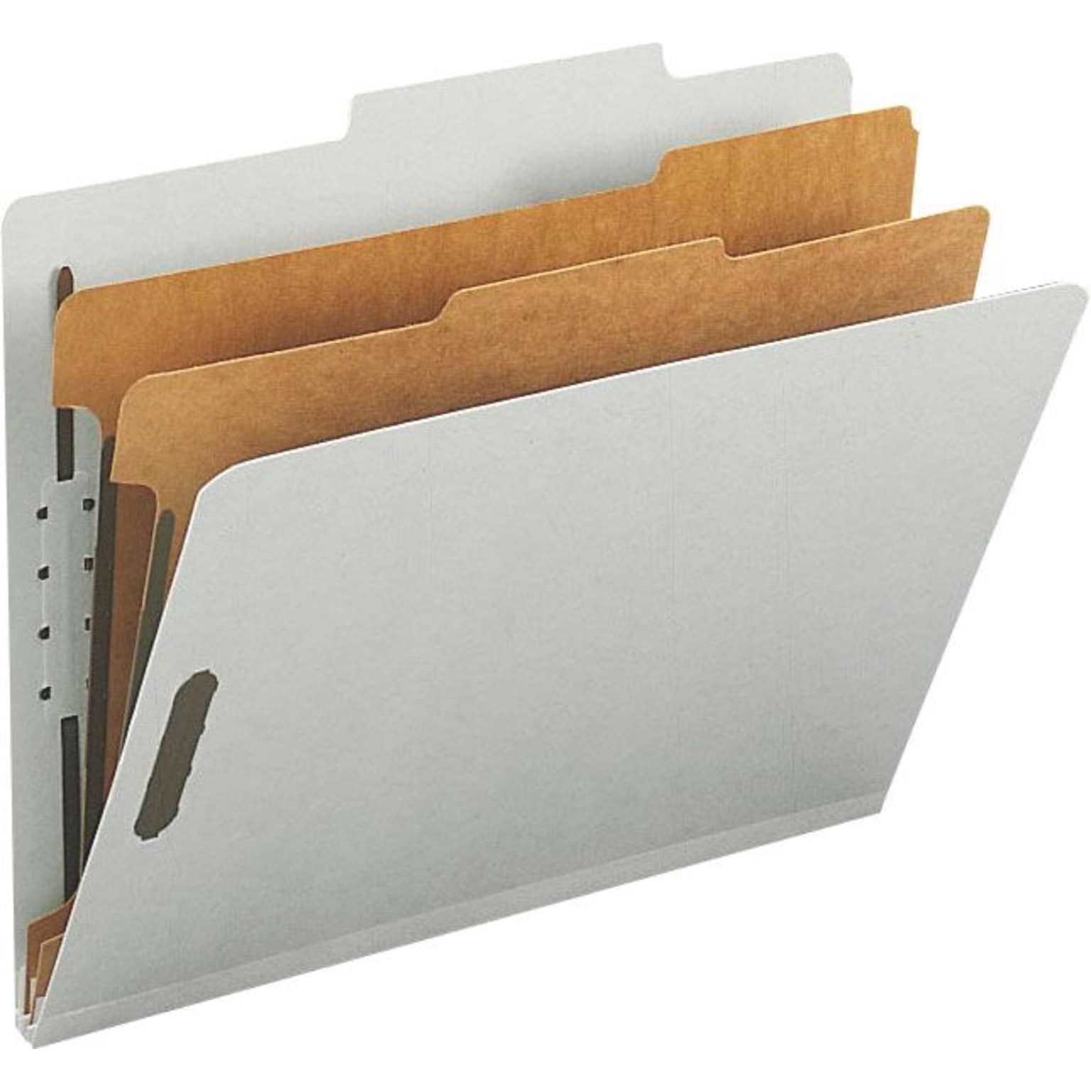 Staples® 60% Recycled Pressboard Classification Folders, 2-Dividers, 2.5 Expansion, Letter Size, Light Gray/Green, 10/Box
