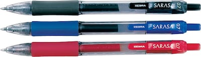 Zebra 46881 Sarasa Retractable Gel Ink Pens, Medium Point 0.7mm, Assorted  Color Rapid Dry Ink, 10-Count