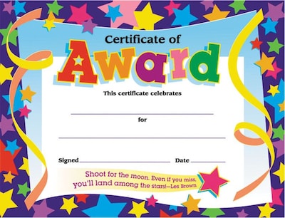 Trend Enterprises© Certificate of Award Certificates, Assorted Colors, 8 1/2H x 11W, 30/Pk