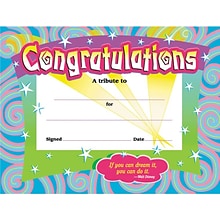 Trend Enterprises Congratulations Award Certificates, Assorted Colors, 8 1/2H x 11W, 30/Pk