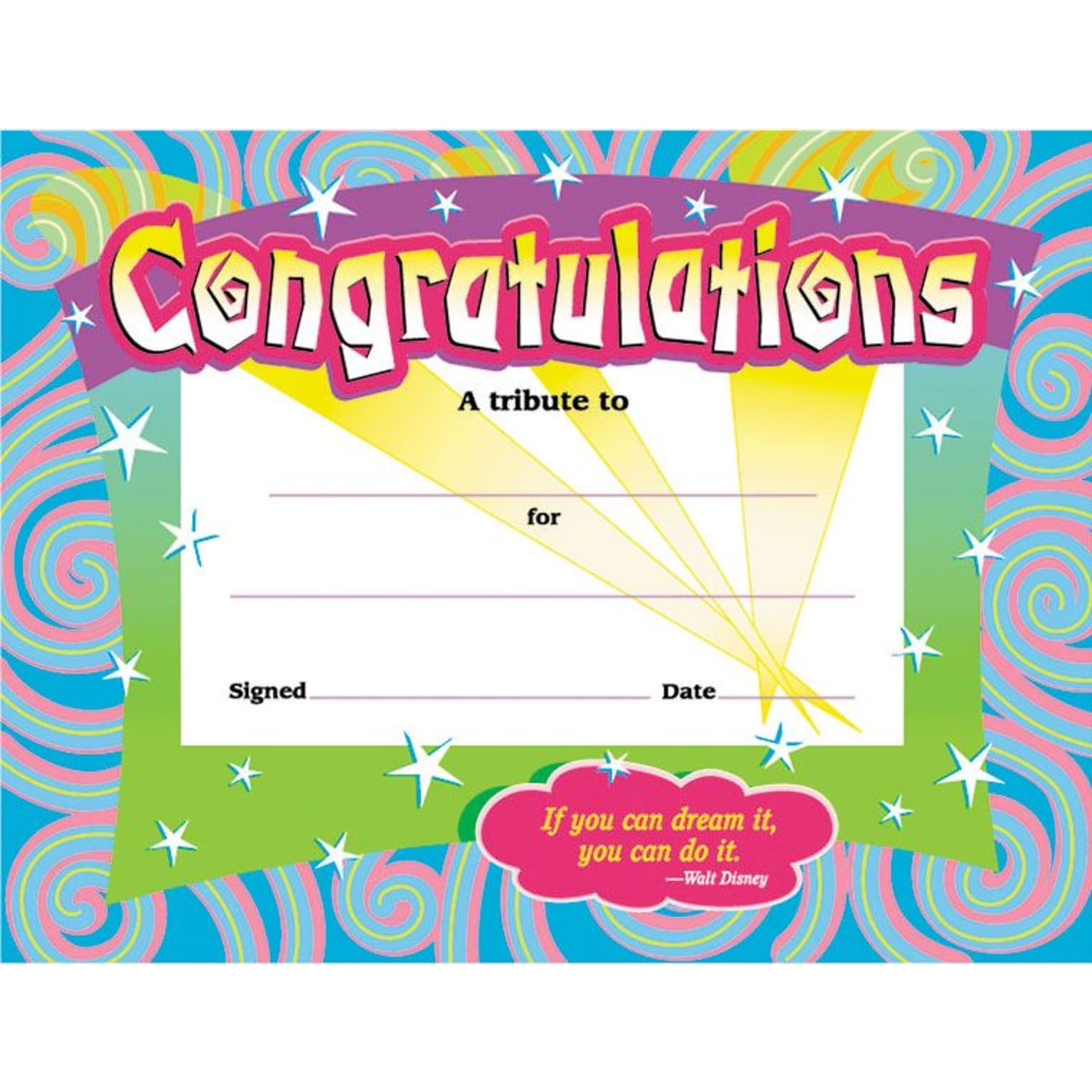 Trend Enterprises Congratulations Award Certificates, Assorted Colors, 8 1/2H x 11W, 30/Pk