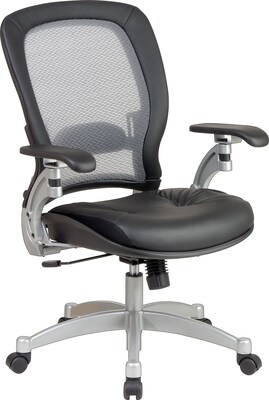 Office Star SPACE® Air Grid™ Mid-Back Executive Chair, Leather/Mesh, Black, Seat: 20W x 19 1/2D, Back: 21W x 23H