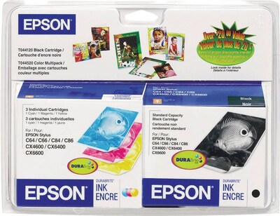 Epson T044 Black/Color Ink Cartridge, Standard Yield, 4/Pack