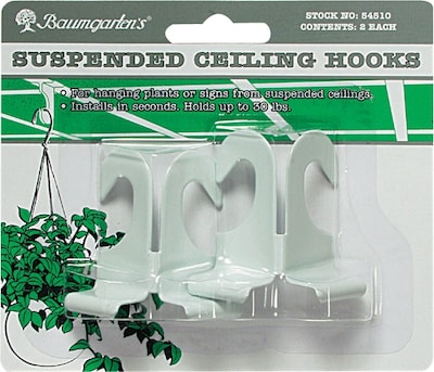 Baumgartens® Suspended Ceiling Hooks, White, Holds 30 Lbs., 2L, 2/Pk