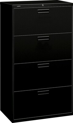 HON® Brigade® 500 Series 4 Drawer Lateral File Cabinet, Letter/Legal, Black, 30W (HON574LP)