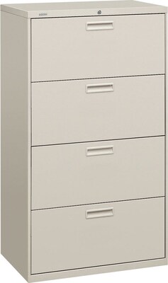 HON® Brigade® 500 Series 4 Drawer Lateral File Cabinet, Letter/Legal, Light Grey, 30W (HON574LQ)