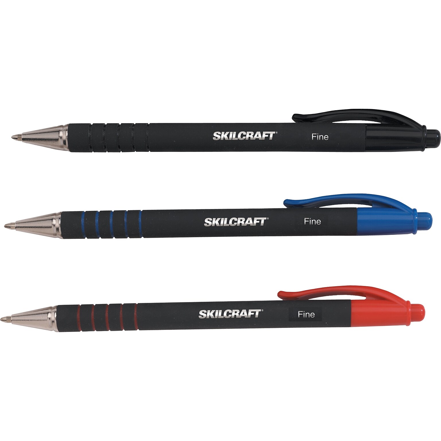 AbilityOne SkilCraft Rubberized Retractable Ballpoint Pen, Fine Point, Blue Ink, 12/Pack (NSN3527310)