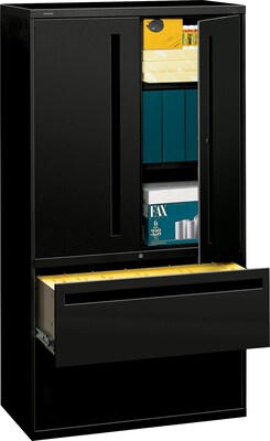 HON® 700 Series 2 Drawer Lateral File Cabinet w/Roll-Out & Posting Shelves, Black, Letter/Legal, 36"W (HON785LSP)