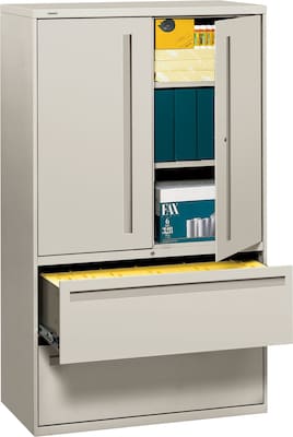 HON® 700 Series 2 Drawer Lateral File Cabinet w/Roll-Out & Posting Shelves, Light Grey, Letter/Legal