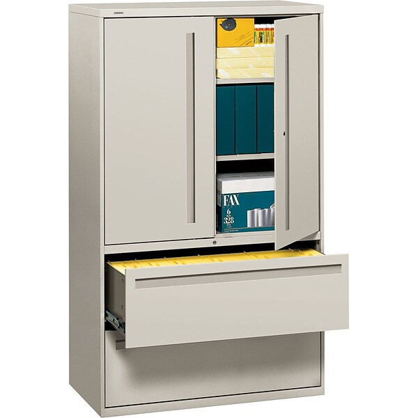 HON® 700 Series 2 Drawer Lateral File Cabinet w/Roll-Out & Posting Shelves, Light Grey, Letter/Legal, 42W (HON795LSQ)